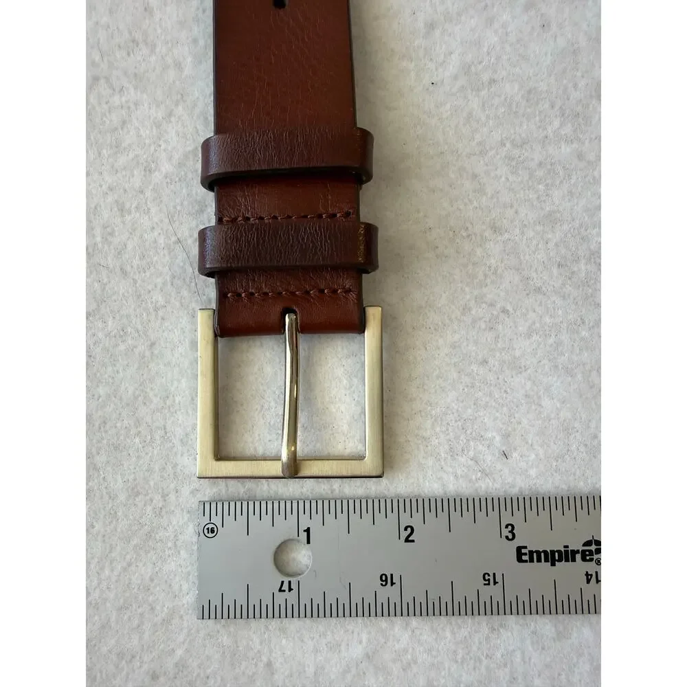 Lands End Classic Brown Leather Belt Size 1X Multi Hole Gold Buckle